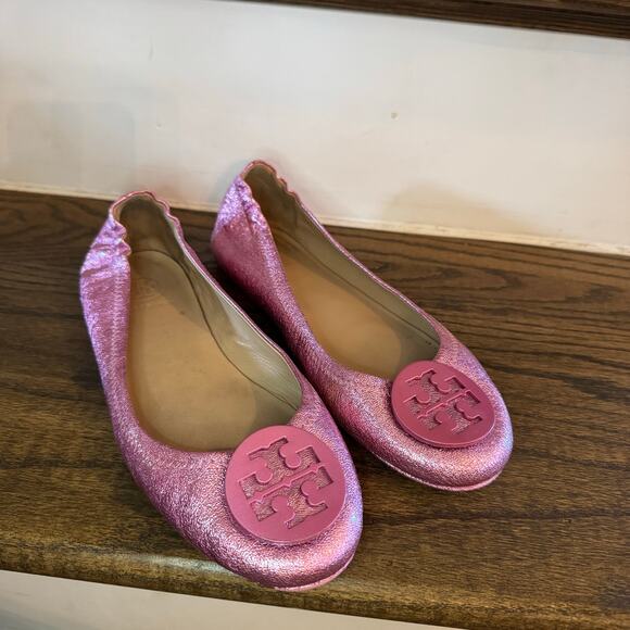 Tory Burch Minnie Travel Flat Metallic Pink Balletcore Size 7 - Picture 1 of 8